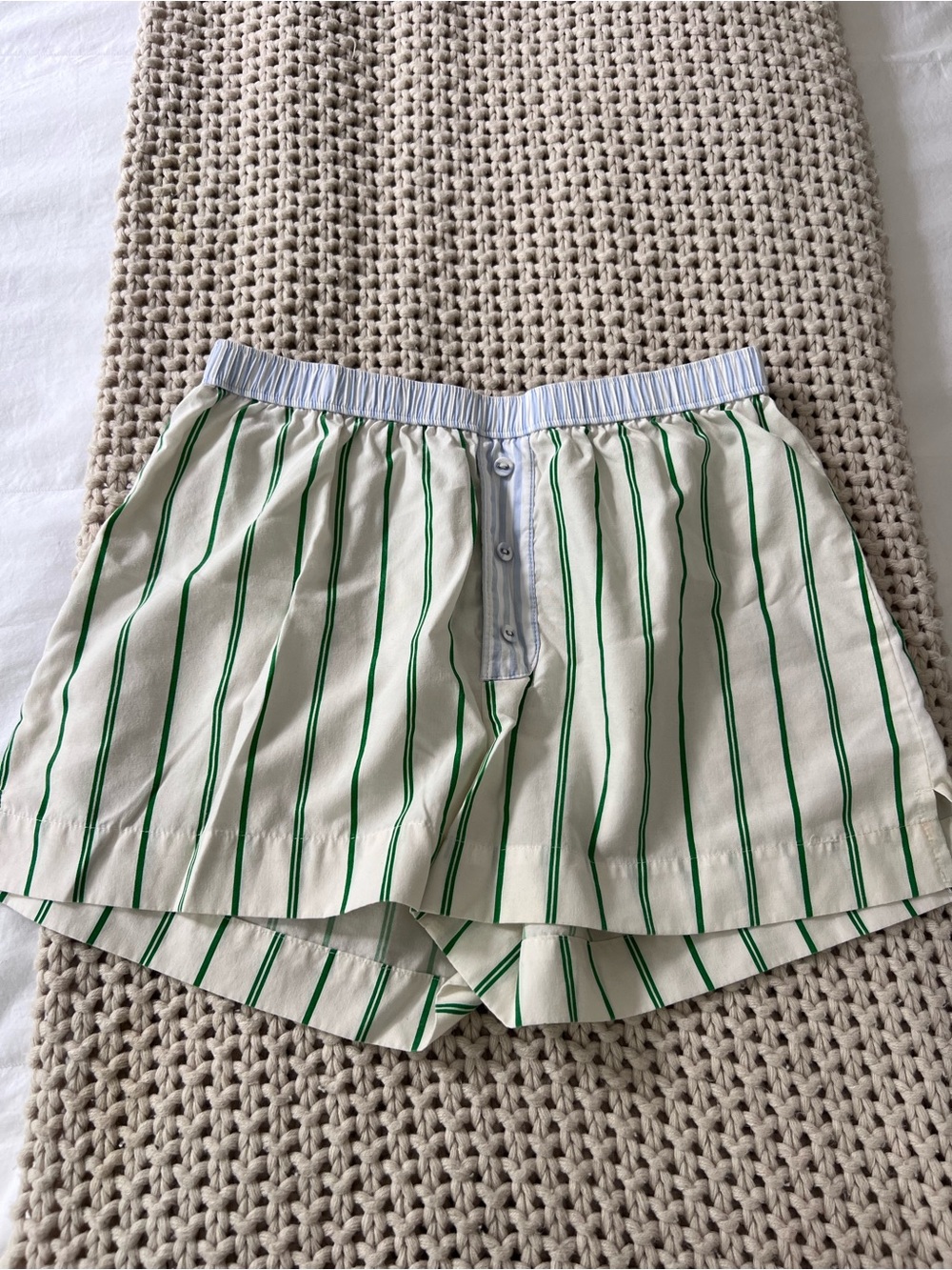 Princess Polly Cream Boxer Shorts with Green Stripes